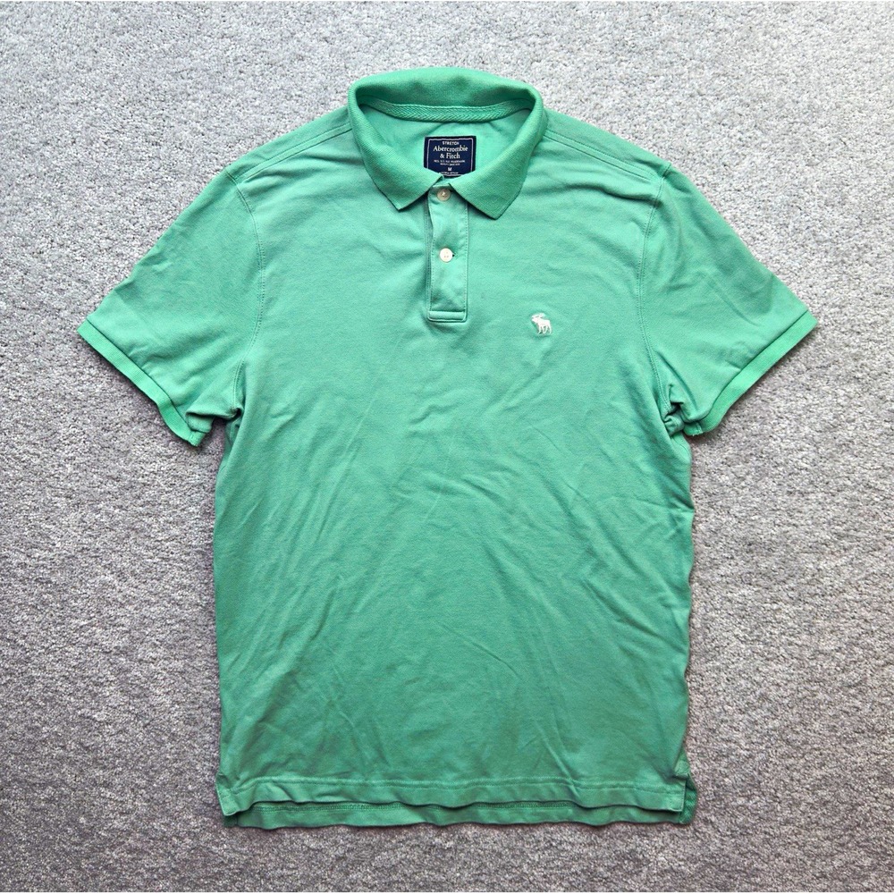 Abercrombie & Fitch Stretch Polo Shirt Mens M Green Short Sleeve Moose Logo